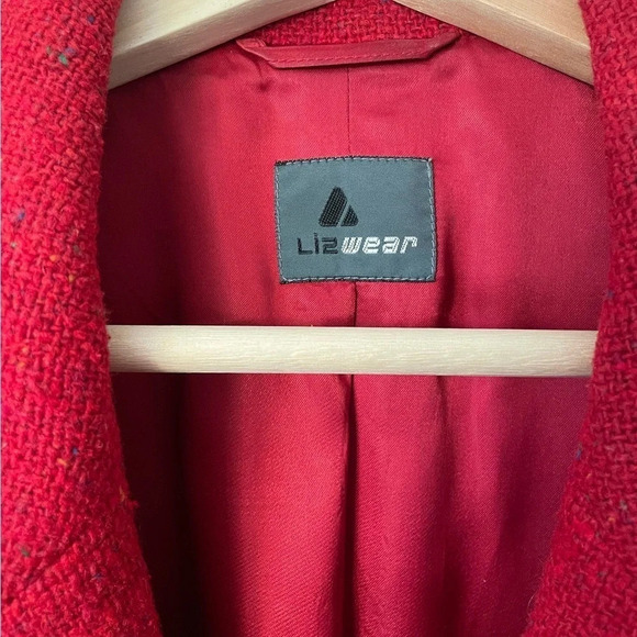 Red nubby wool blazer women’s 8 vintage, lined, long fit, 90’s academic, career - Picture 3 of 11